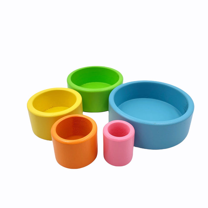 5 Pcs Wooden Stacking & Nesting Cup Bowl Set – Pastel / Macaron
