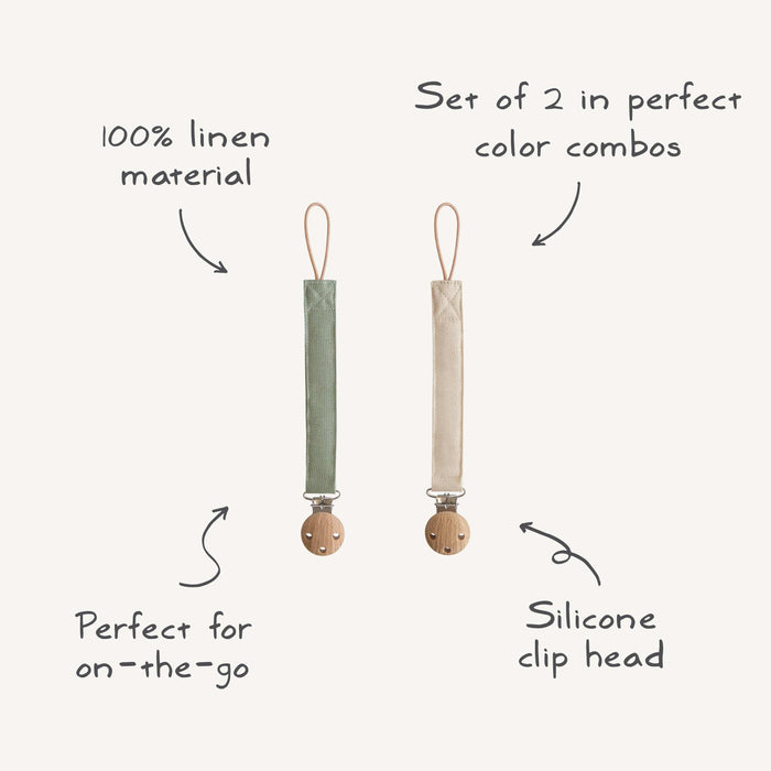 Linen Pacifier Clip 2-Pack - Nature Baby Outfitter