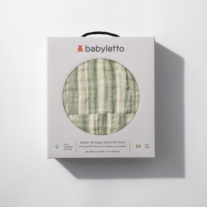 T30533,Babyletto,Moss Stripe Muslin All-Stages Midi Crib Sheet in GOTS Certified Organic Cotton