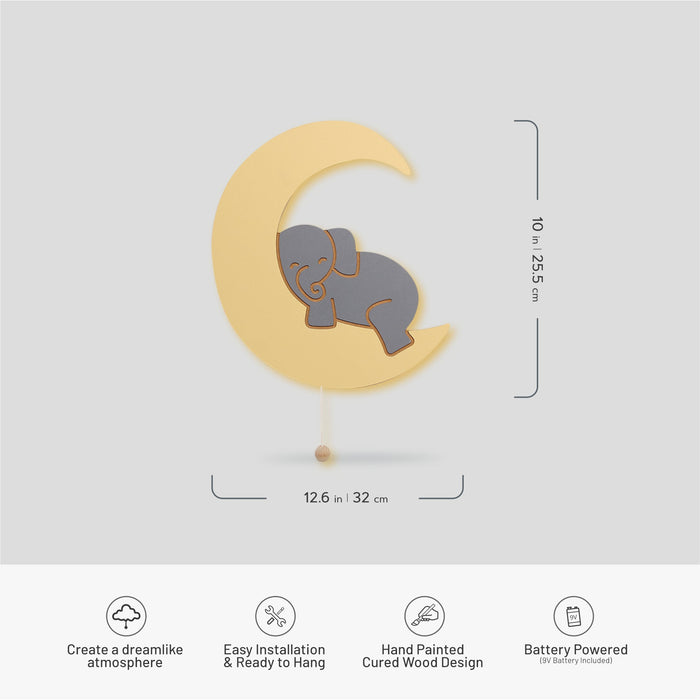 LumiDreams Wall Light - Kid's Decor Nightlight Elephant on Moon - Nature Baby Outfitter