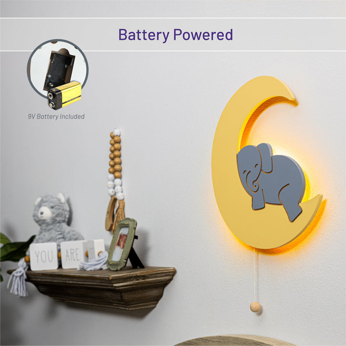 LumiDreams Wall Light - Kid's Decor Nightlight Elephant on Moon - Nature Baby Outfitter