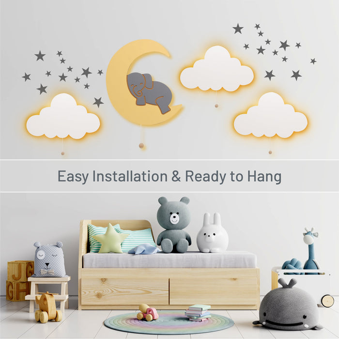 LumiDreams Wall Light - Kid's Decor Nightlight Elephant on Moon - Nature Baby Outfitter