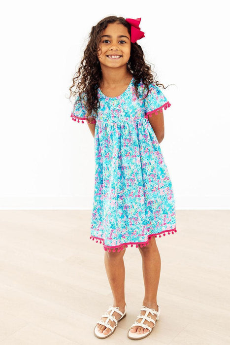 Aqua Garden Pom Pom Dress