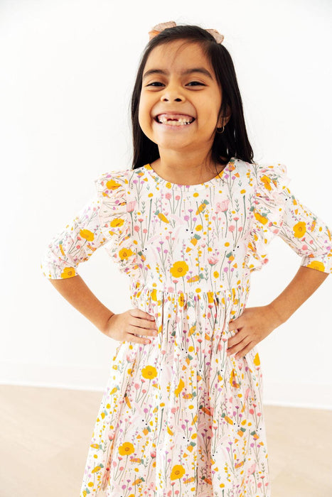 Carrot Cutie 3/4 Sleeve Ruffle Twirl Dress
