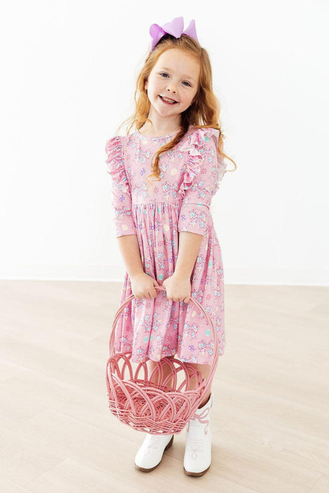 Little Bow Peeps 3/4 Sleeve Ruffle Twirl Dress