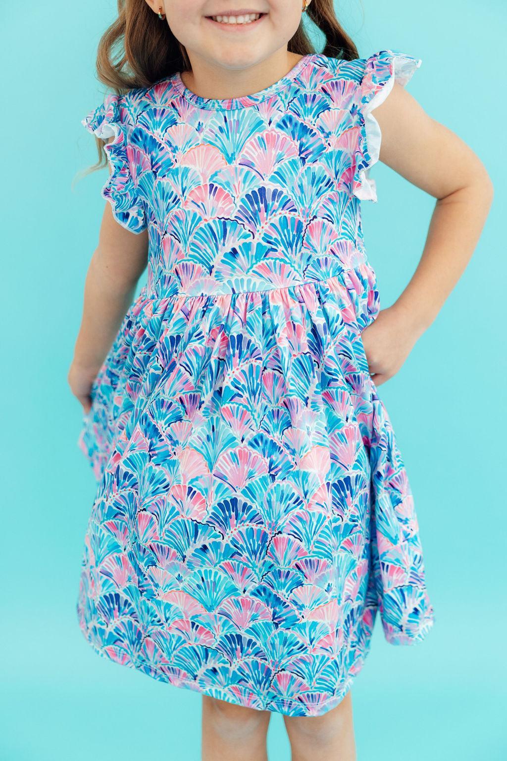Seaside Shells Flutter Sleeve Twirl Dress — Nature Baby Outfitter