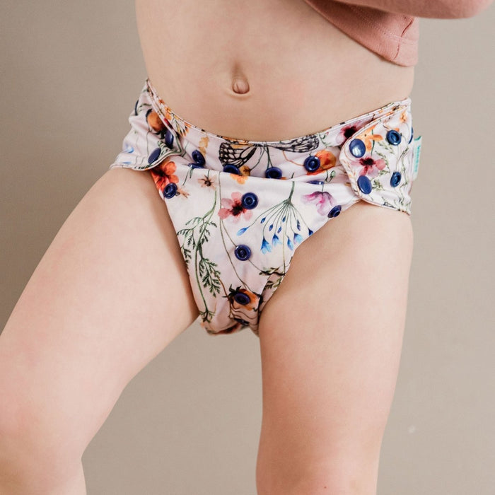 Floral: Essentials Pocket Cloth Diaper with Athletic Wicking Jersey, Grows with your Baby