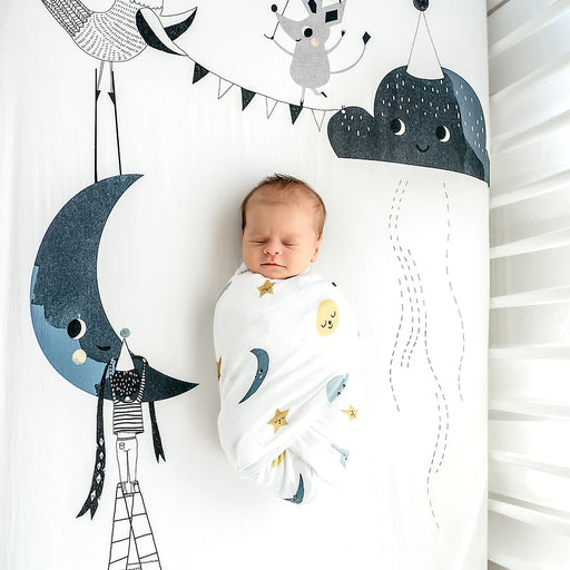 Crib sheet and Swaddle bundle - Moon's Birthday - Nature Baby Outfitter