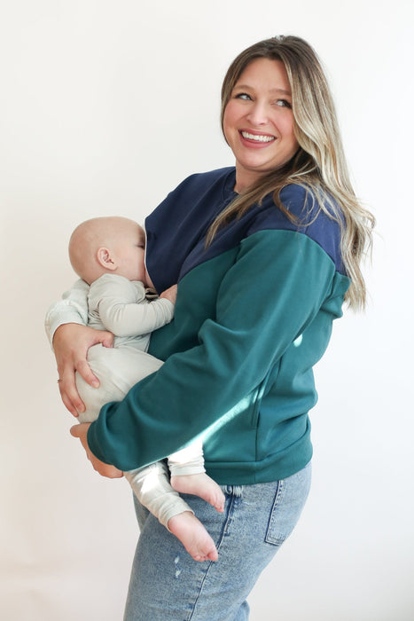 Velour Interior Diagonal Zip Breastfeeding Sweatshirt - Nature Baby Outfitter