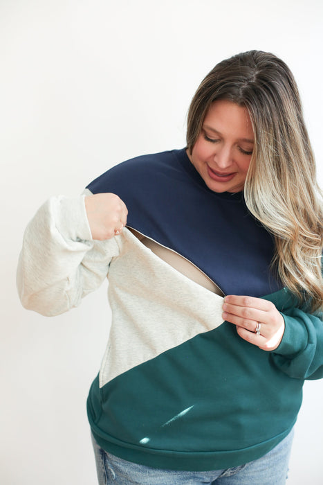 Velour Interior Diagonal Zip Breastfeeding Sweatshirt - Nature Baby Outfitter
