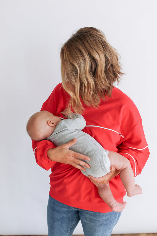 NUULY X Movemama Relaxed Fit Invisible Zipper Breastfeeding Sweatshirt with Piping - Nature Baby Outfitter