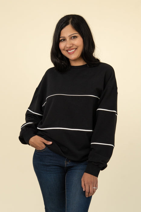 Relaxed Fit Invisible Zipper Breastfeeding Sweatshirt with Piping