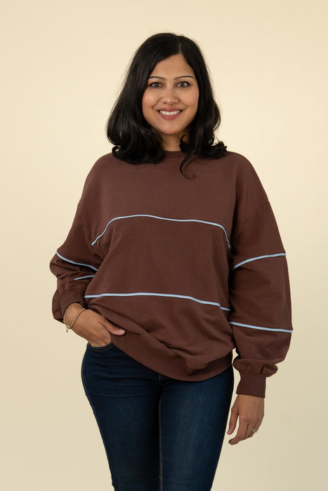 Relaxed Fit Invisible Zipper Breastfeeding Sweatshirt with Piping