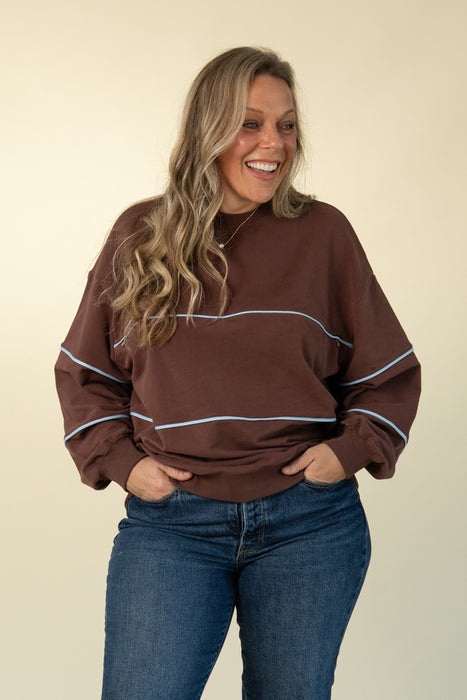Relaxed Fit Invisible Zipper Breastfeeding Sweatshirt with Piping