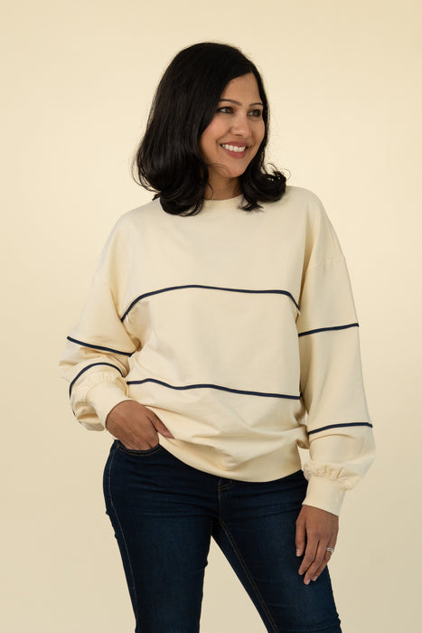 Relaxed Fit Invisible Zipper Breastfeeding Sweatshirt with Piping