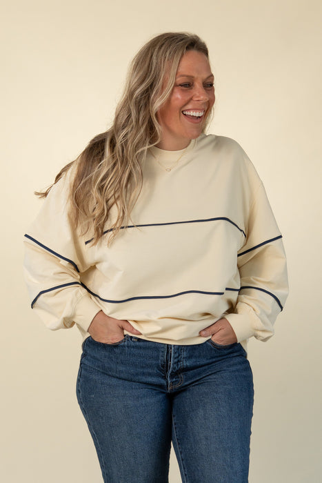 Relaxed Fit Invisible Zipper Breastfeeding Sweatshirt with Piping