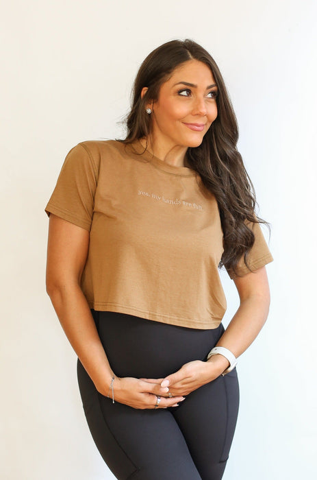 FINAL SALE Cropped Embroidered Nursing Friendly Tee