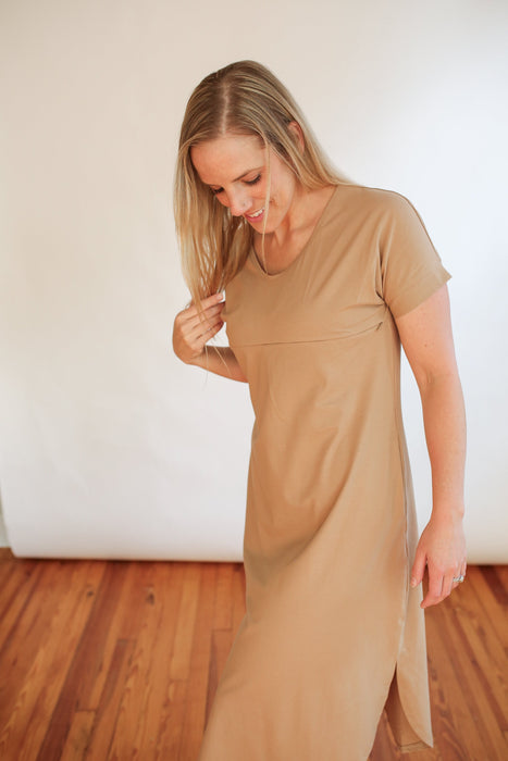 FINAL SALE Invisible Zipper Midi Breastfeeding T-Shirt Dress - Nature Baby Outfitter