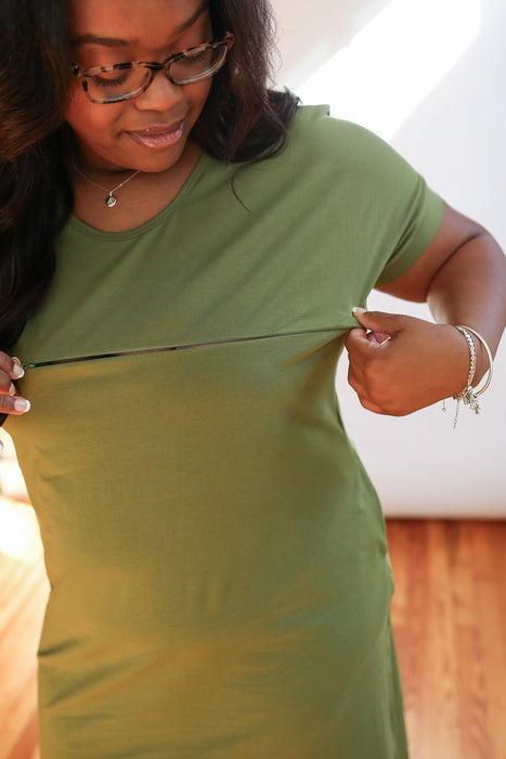 FINAL SALE Invisible Zipper Midi Breastfeeding T-Shirt Dress - Nature Baby Outfitter