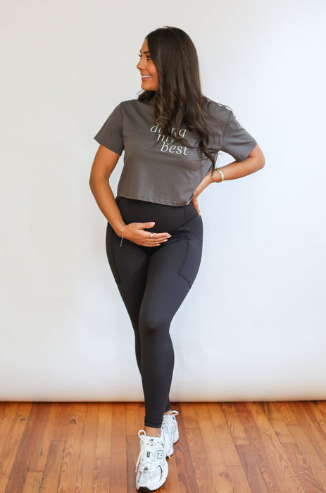 FINAL SALE Cropped Embroidered Nursing Friendly Tee