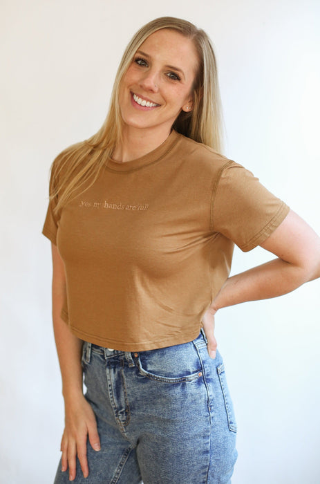 FINAL SALE Cropped Embroidered Nursing Friendly Tee