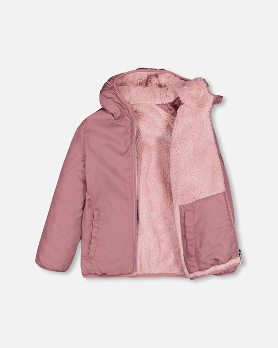 Rose Gray Reversible Sherpa & Nylon Jacket