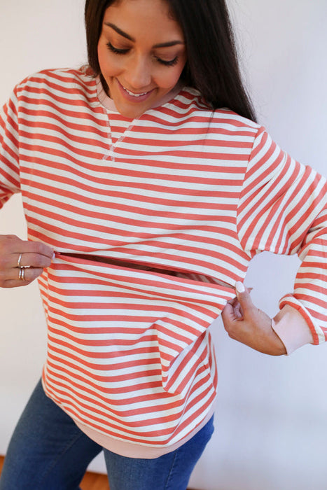 Oversized Fit Freestyle Stripe Breastfeeding Sweatshirt