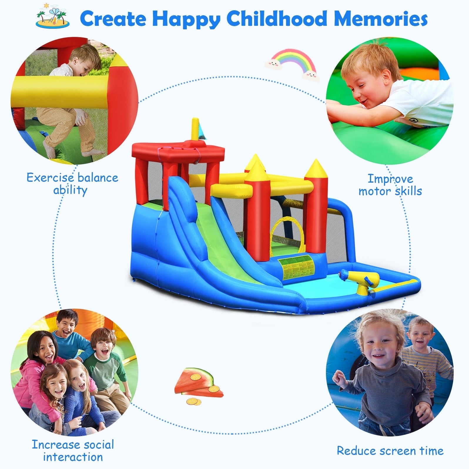 Inflatable Bounce House Splash Pool with Water Climb Slide Blower incl ...