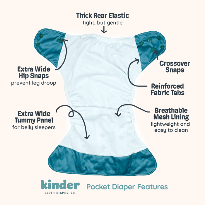 Nature: Essentials Pocket Cloth Diaper with Athletic Wicking Jersey, Grows with your Baby