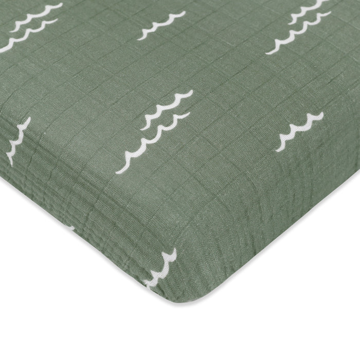 T27136,Babyletto,Ocean Waves Muslin Mini Crib Sheet in GOTS Certified Organic Cotton