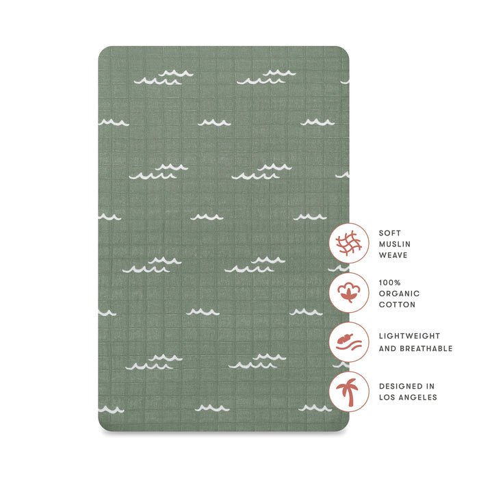 T27134,Babyletto,Ocean Waves Muslin All-Stages Bassinet Sheet in GOTS Certified Organic Cotton
