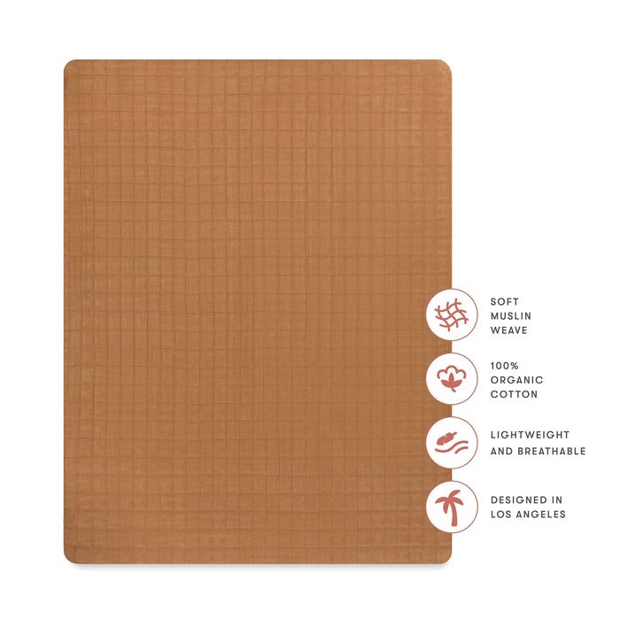 T29533BTS,Babyletto,Burnt Sienna Muslin All-Stages Midi Crib Sheet in GOTS Certified Organic Cotton