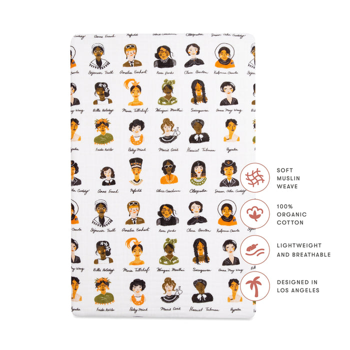 T28434,Babyletto,Women In History Muslin All-Stages Bassinet Sheet in GOTS Certified Organic Cotton