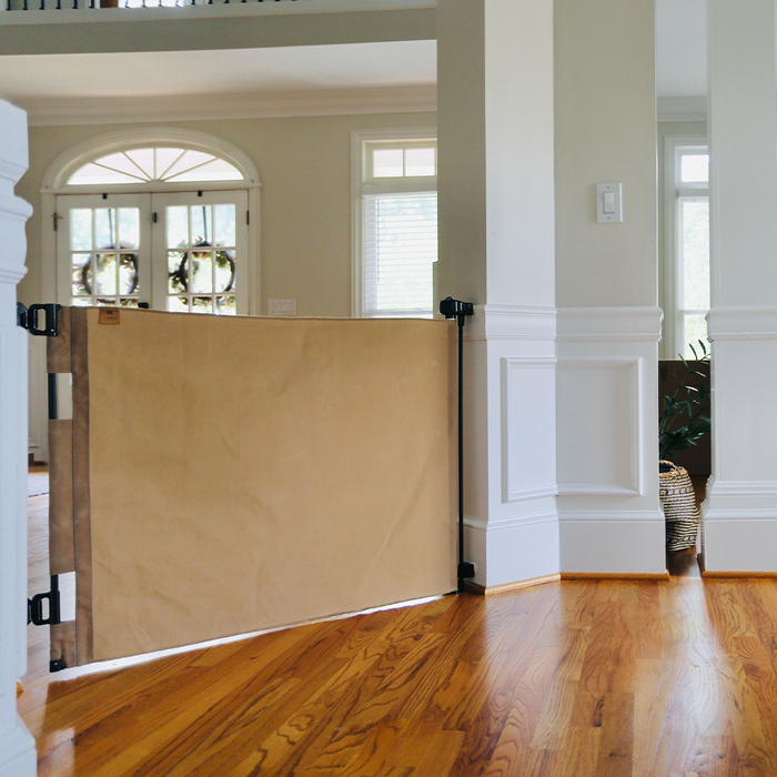 Oil Waxed Canvas Pet Safety Gate – Durable, Waterproof, Vintage-Inspired | fit openings from 27.6" to 55" wide and stand 33"