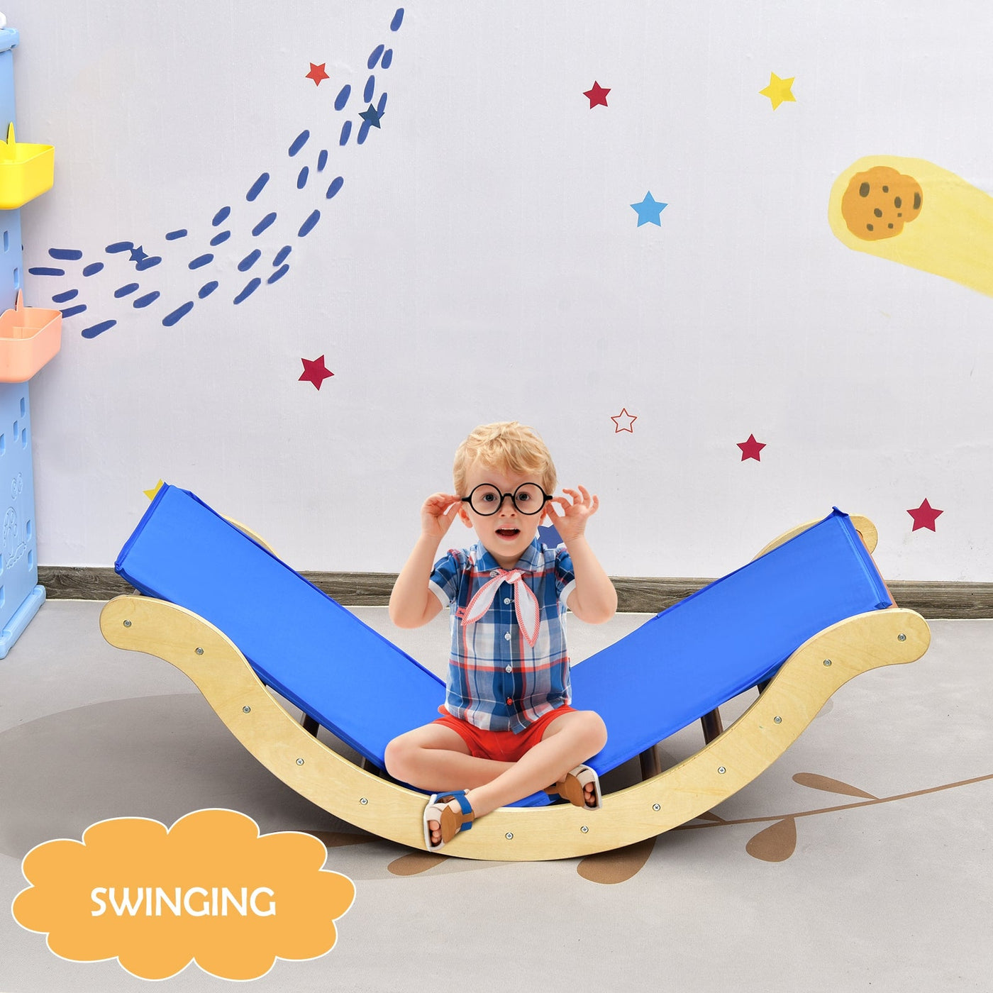 3-in-1 Kids Wooden Arch Triangle Rocker Climber Set with Ramp and Mat ...