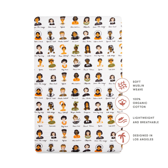 T28436,Babyletto,Women In History Muslin Mini Crib Sheet in GOTS Certified Organic Cotton