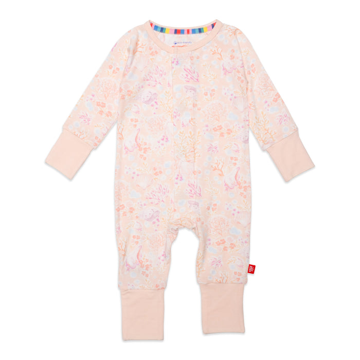 Coral Floral Modal Magnetic Grow with Me Convertible Romper/Sleeper