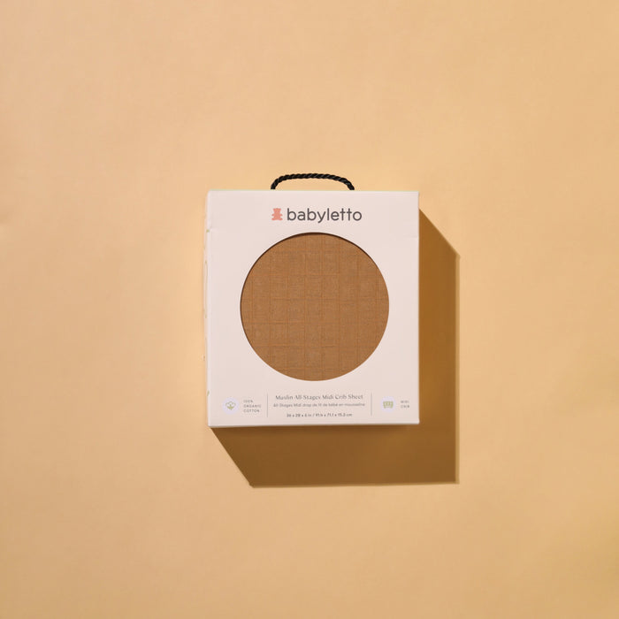 T29533BTS,Babyletto,Burnt Sienna Muslin All-Stages Midi Crib Sheet in GOTS Certified Organic Cotton