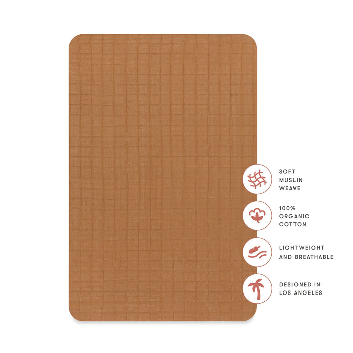 T29534BTS,Babyletto,Burnt Sienna Muslin All-Stages Bassinet Sheet in GOTS Certified Organic Cotton