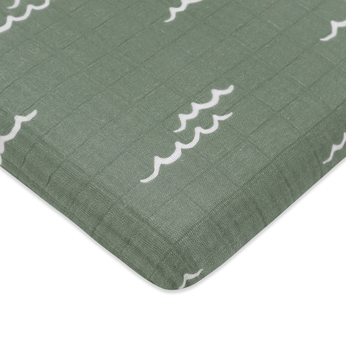 T27133,Babyletto,Ocean Waves Muslin All-Stages Midi Crib Sheet in GOTS Certified Organic Cotton