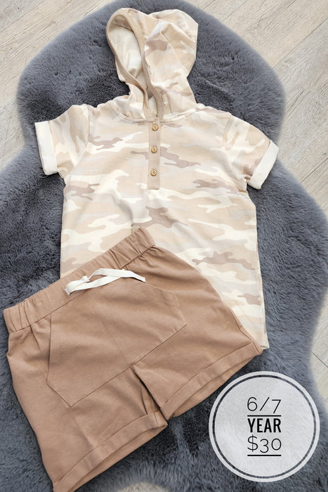 Sale Bundle 6/7 Year: Camo T-Shirt & Caramel Kangaroo Shorts