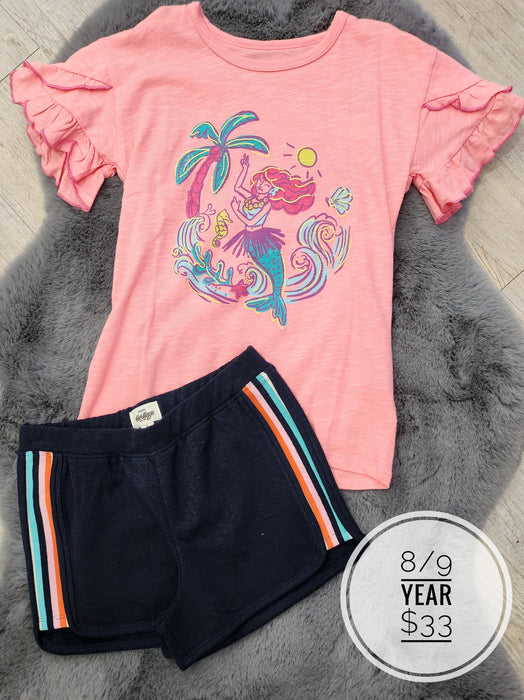 Sale Bundle 8/9 Year: Tropical Mermaid T-Shirt & Retro Kid Shorts