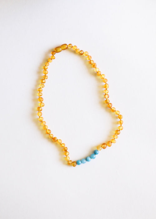 Raw Honey Amber & Aquamarine Adult Necklace