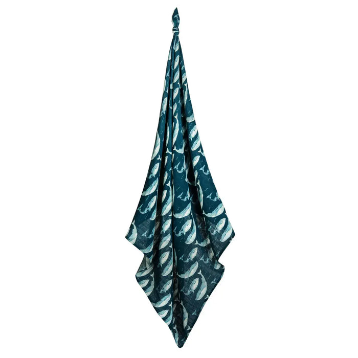 Blue Whale Bamboo Muslin Swaddle Blanket
