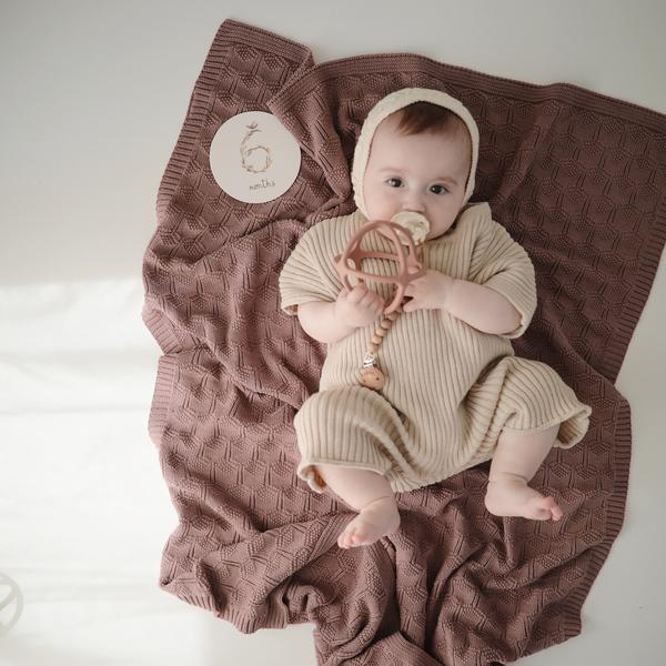Desert Rose Knitted Honeycomb Baby Blanket - Nature Baby Outfitter