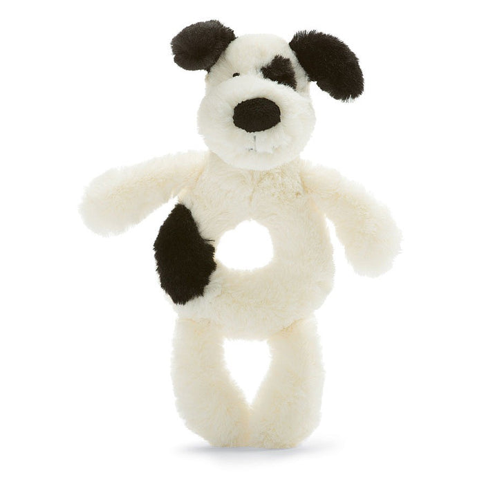 Bashful Black & Cream Puppy Ring Rattle | Jellycat - Nature Baby Outfitter