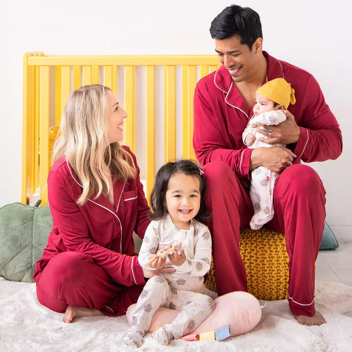 Cabernet Rhubarb Modal Magnetic Nursing Pajama Set with Piped Pants