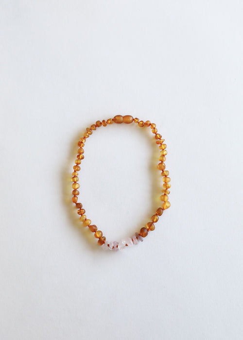 Raw Honey Baltic Amber & Rose Quartz Necklace
