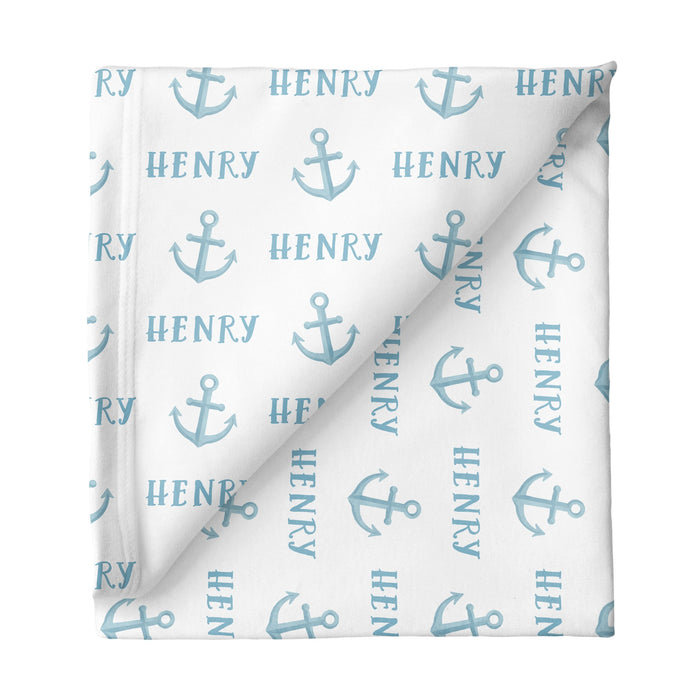 Personalized Large Stretchy Blanket - Anchor Blue | Sugar + Maple