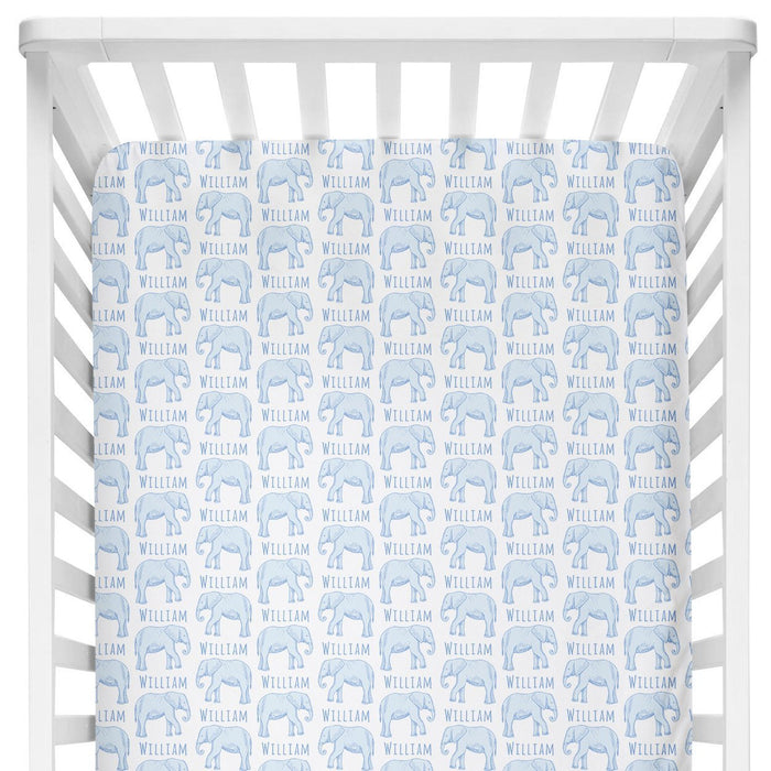 Personalized Crib Sheet - Elephant Blue | Sugar + Maple
